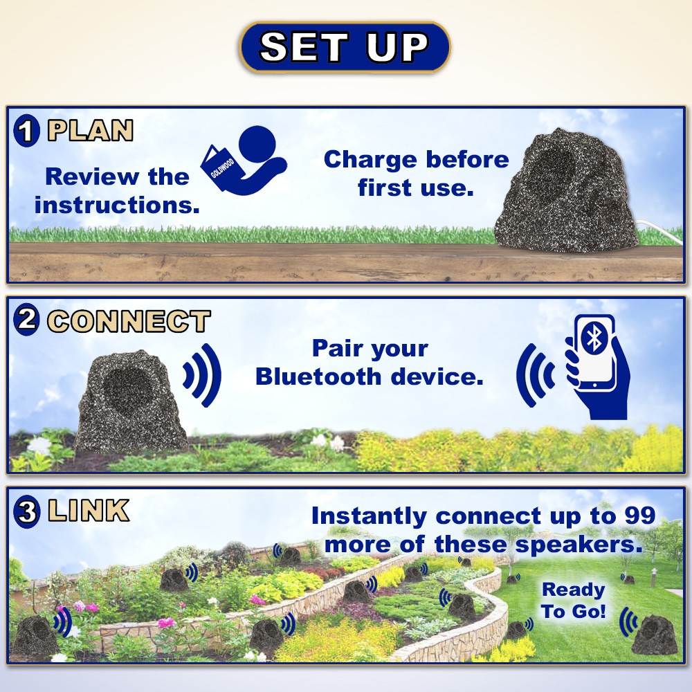 Theater Solutions Wireless 200W Rechargeable Bluetooth Rock Speaker Pair Grey