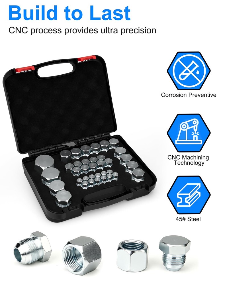 VEXTHYX JIC Plug and Cap Kit, 72Pcs 37 degree Flare thread cap & plug Silver
