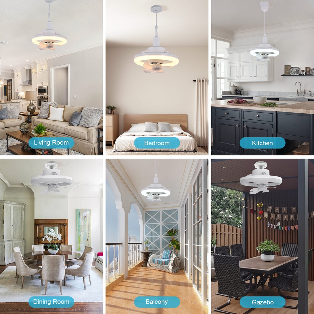 2 In 1 E27 Ceiling Socket Fan 48W with Dimmable LED Light Remote Control 3 Speed