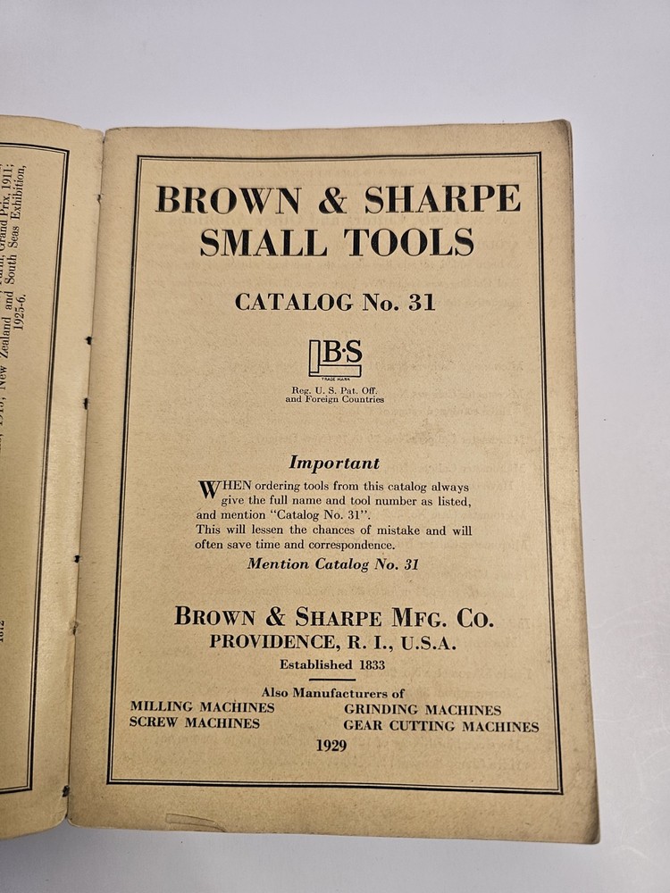 BROWN & SHARPE SMALL TOOLS - Catalog #31 - 1929