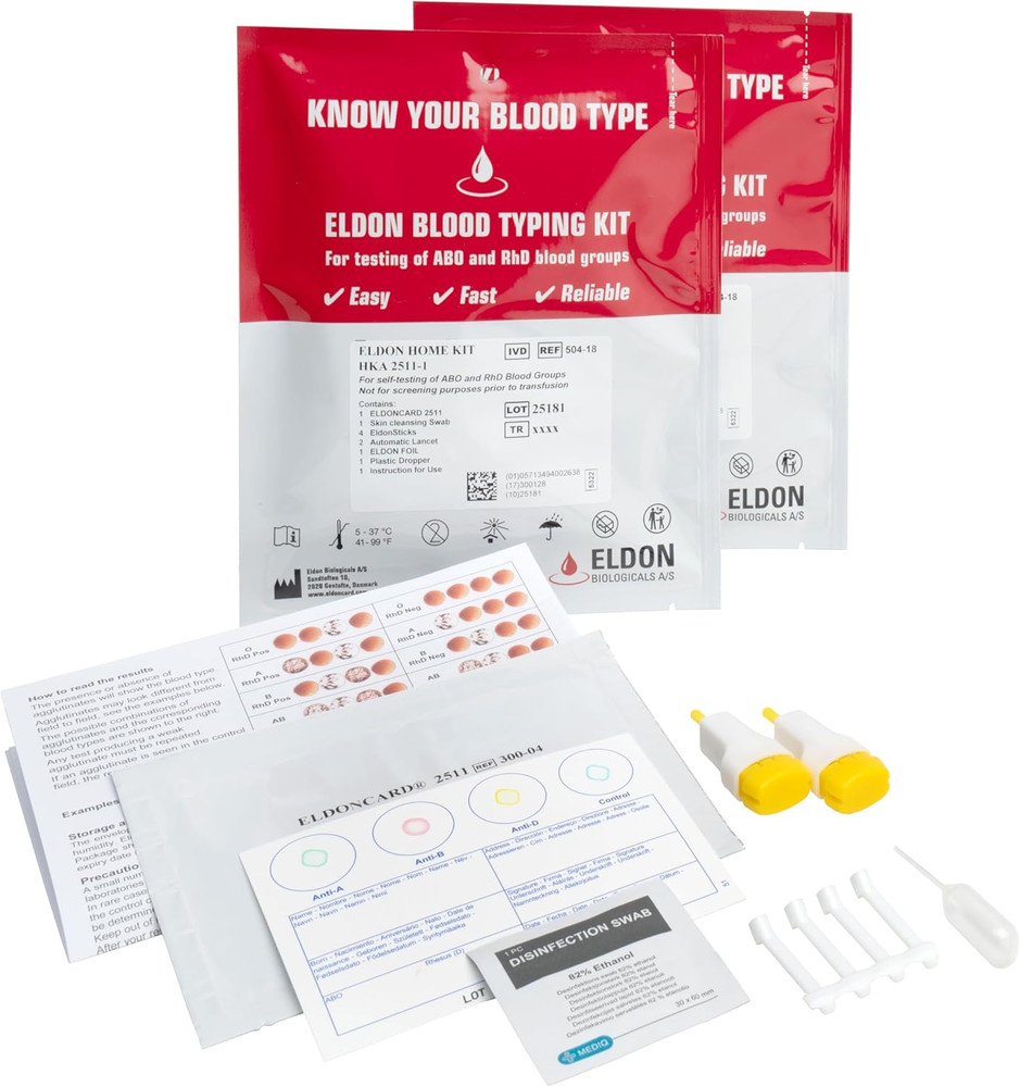 Blood Typing Kit, 2 Test Pack, Know Your Blood Type, Accurate Instant Home Testi
