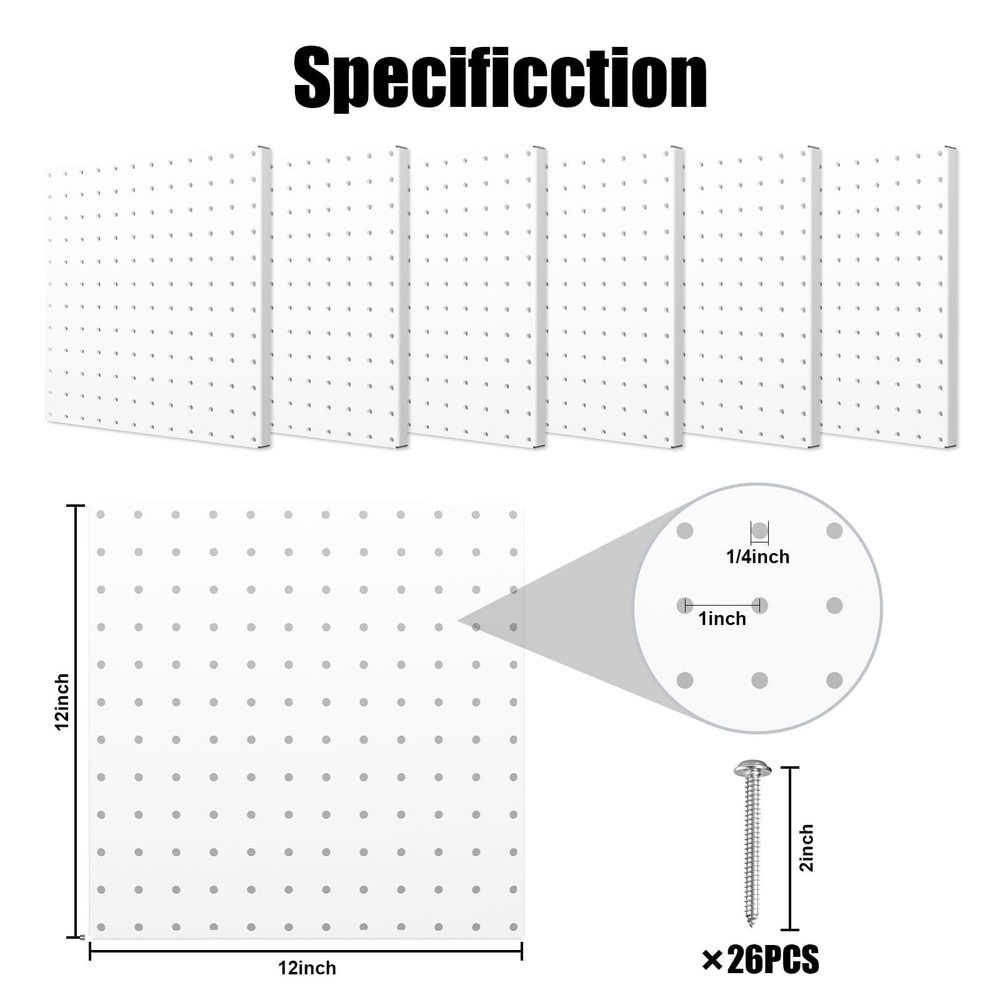 Peg Board, 6 Pack Metal Pegboard Panels White Pegboards Wall Organizer with B...