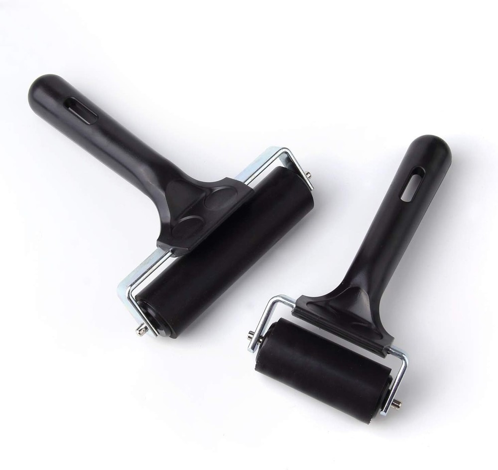 2Pcs Rubber Roller Brayer Rollers Hard Rubber 4 and 2.2 Inch for Printmaking (Bl