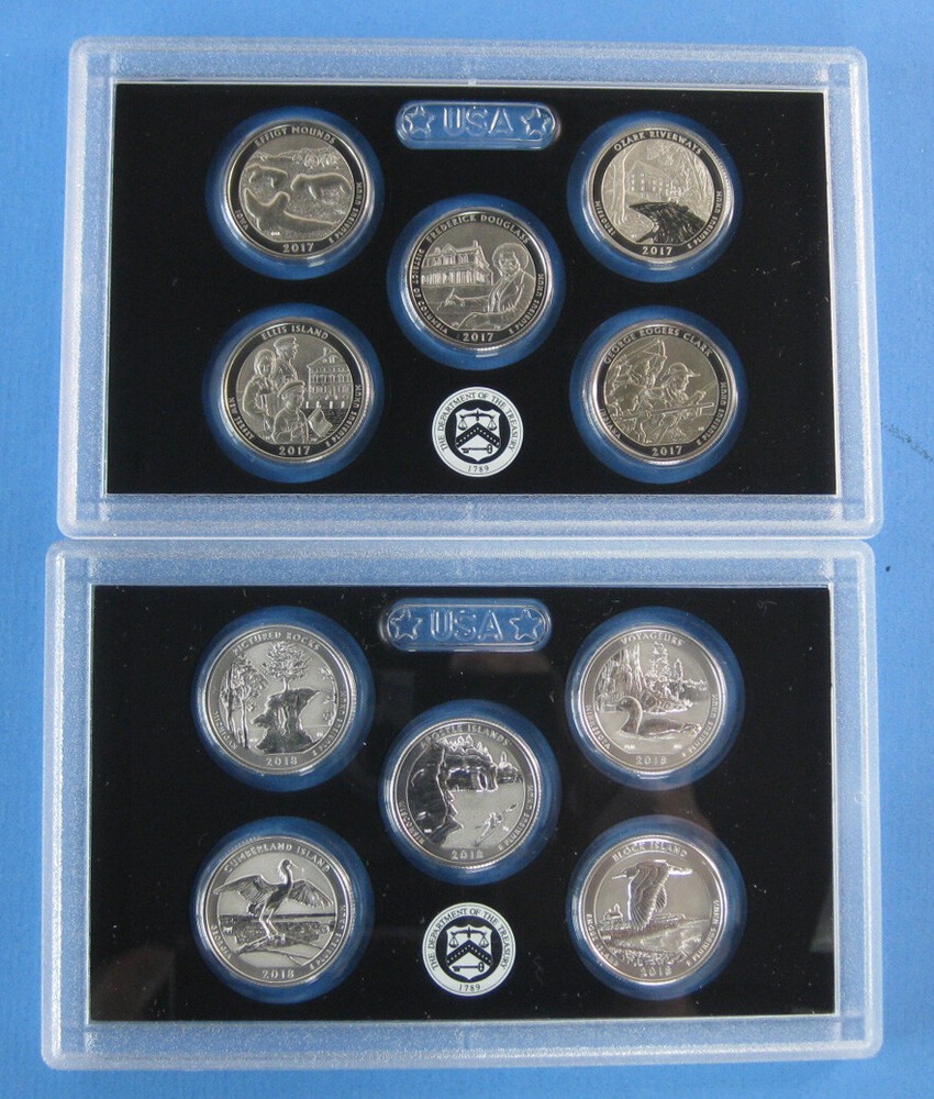 2017 Enhanced & 2018 Reverse Proof America the Beautiful Quarter Sets