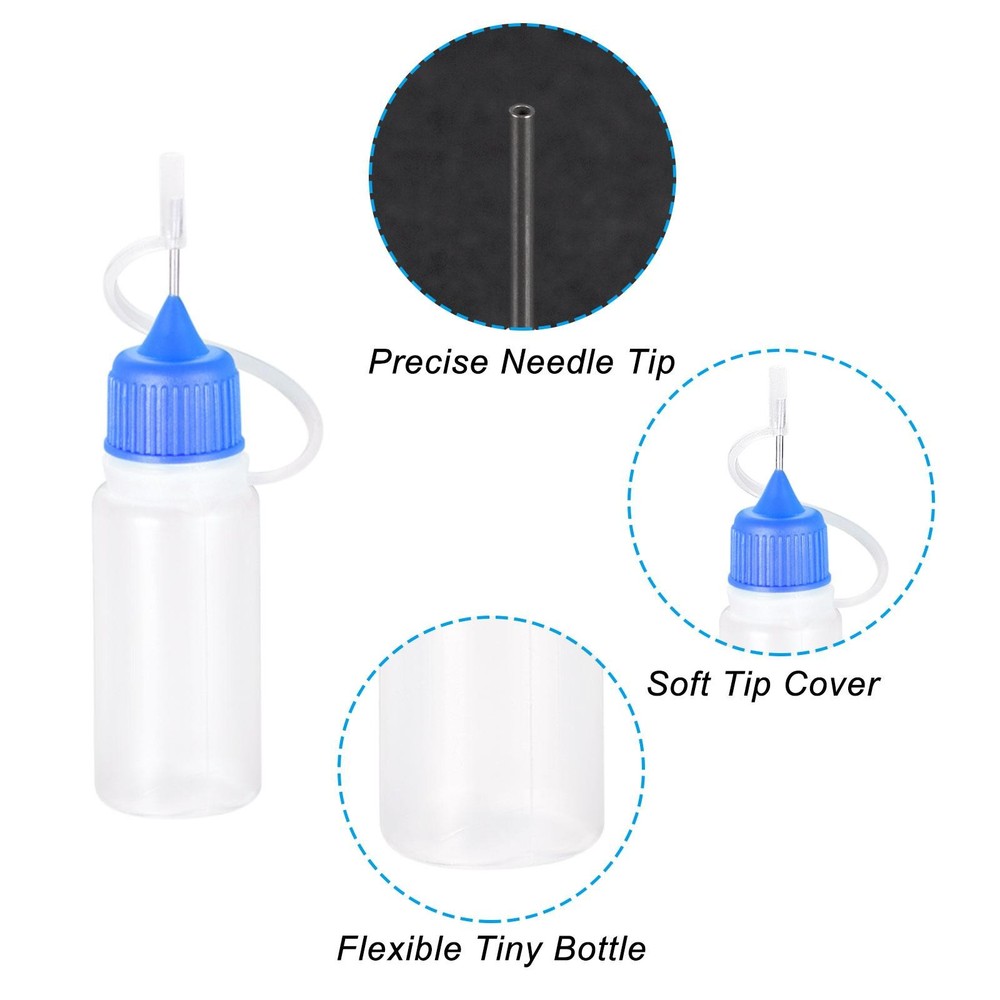 Needle Tip Bottle Precision Plastic Applicator 10ml Blue Hood 10pcs