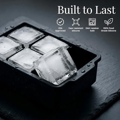 Large Silicone Ice Cube Tray (), Easy Release 2" Big Ice Cubes - 2-Pack Black
