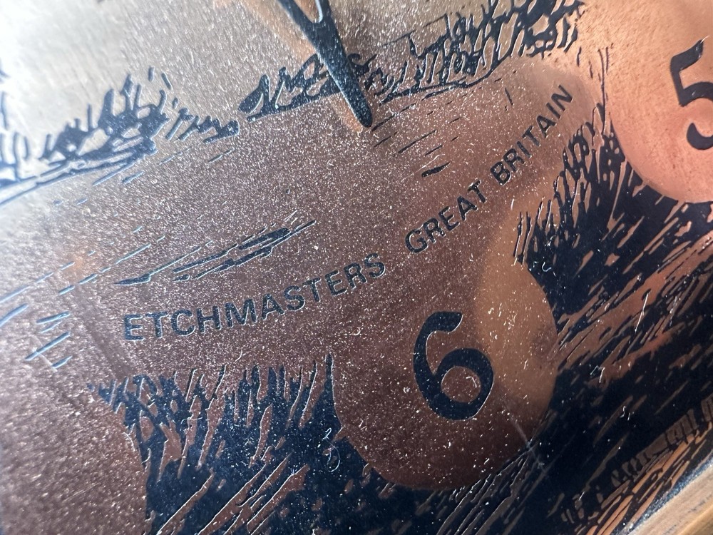 Vintage Clock Signed Copper Etching Horse Etchmasters Wall Framed UK Handmade