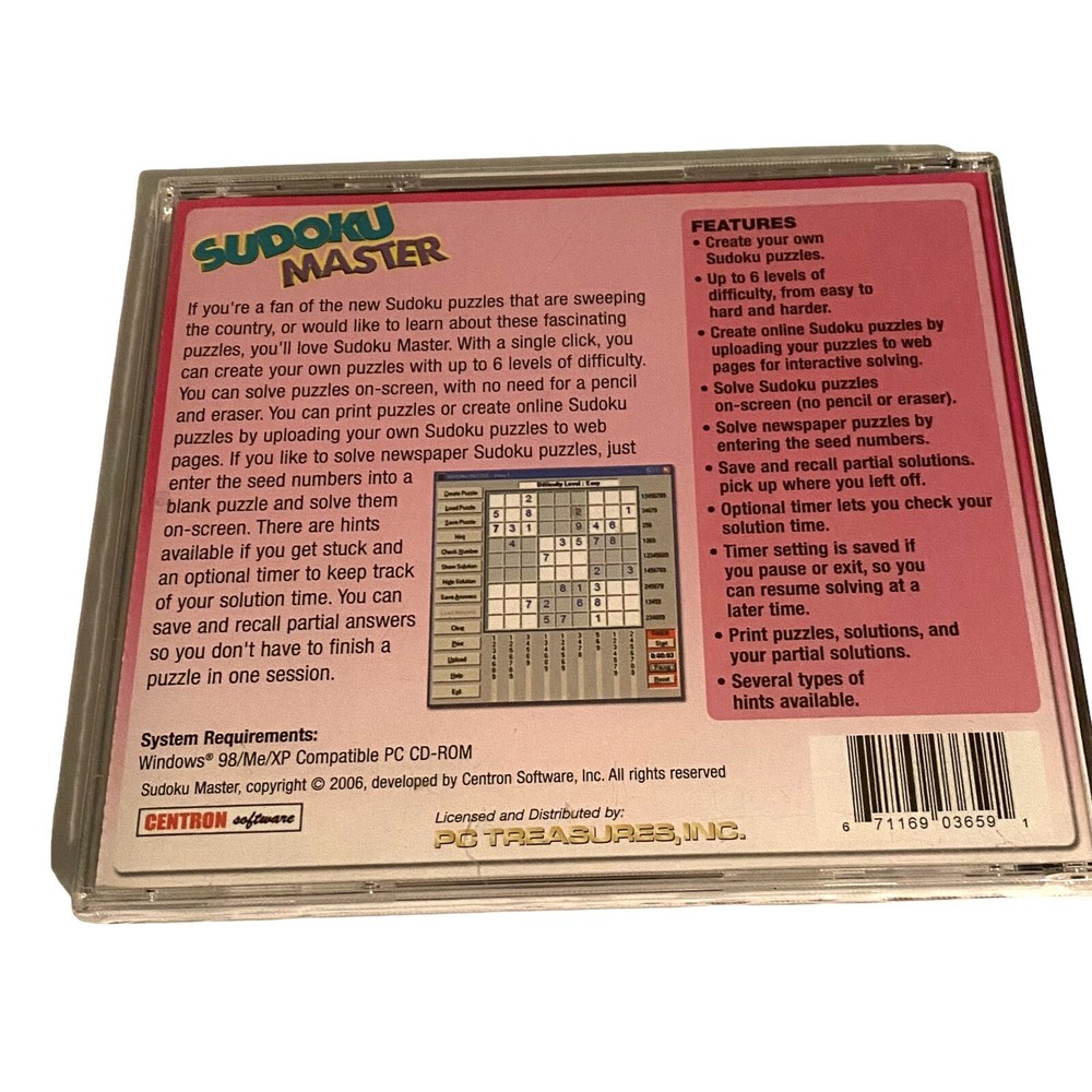Sudoku Master PC CD ROM 600 Unique Puzzles New Sealed