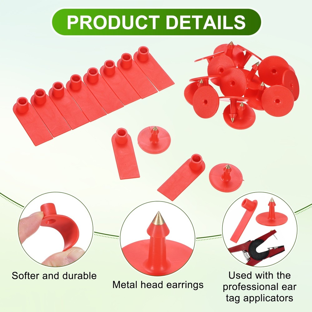 100-Pack Plastic Blank Sheep Ear Tags with 2 Ear Label Needles [Red]