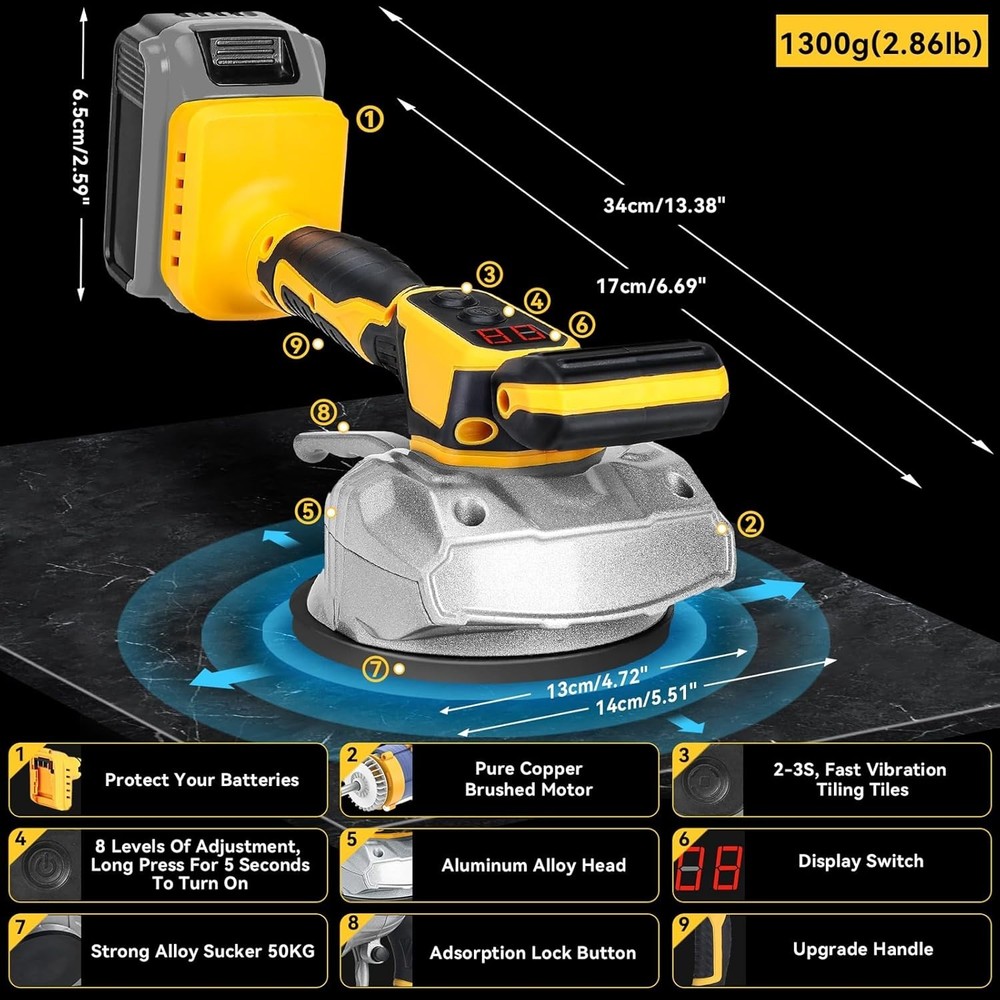 Tile Vibration Tool for Dewalt 20V Battery, Handheld Tile Tools Max /Min,