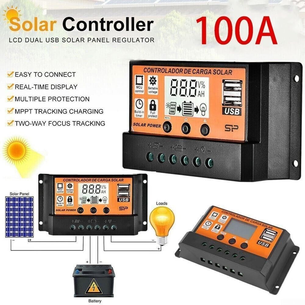 30-100A MPPT Solar Panel Regulator Charge Controller 12V/24V Auto Focus Tracking
