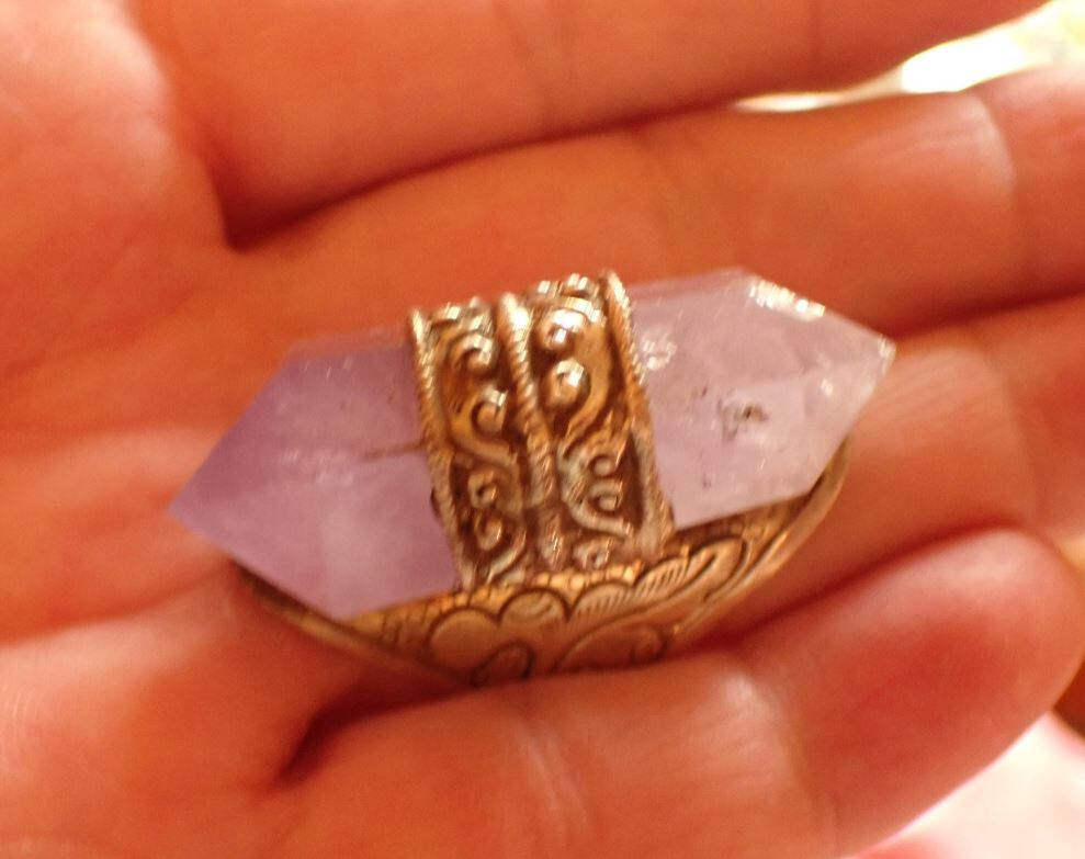 Amethyst Quartz double point Ring adjustable in Sterling