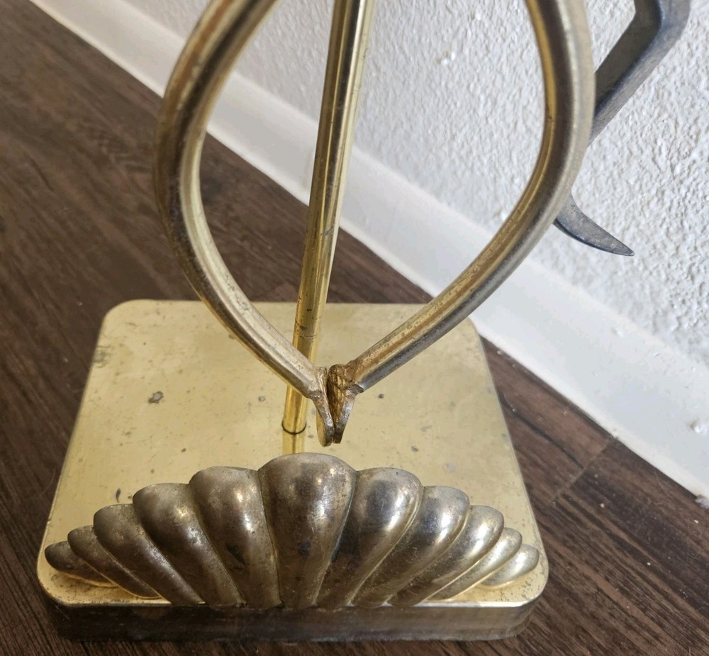 Vintage S.M.I. Solid Brass Fireplace Tool Set | Heavy Shell Nautical 29" | MCM