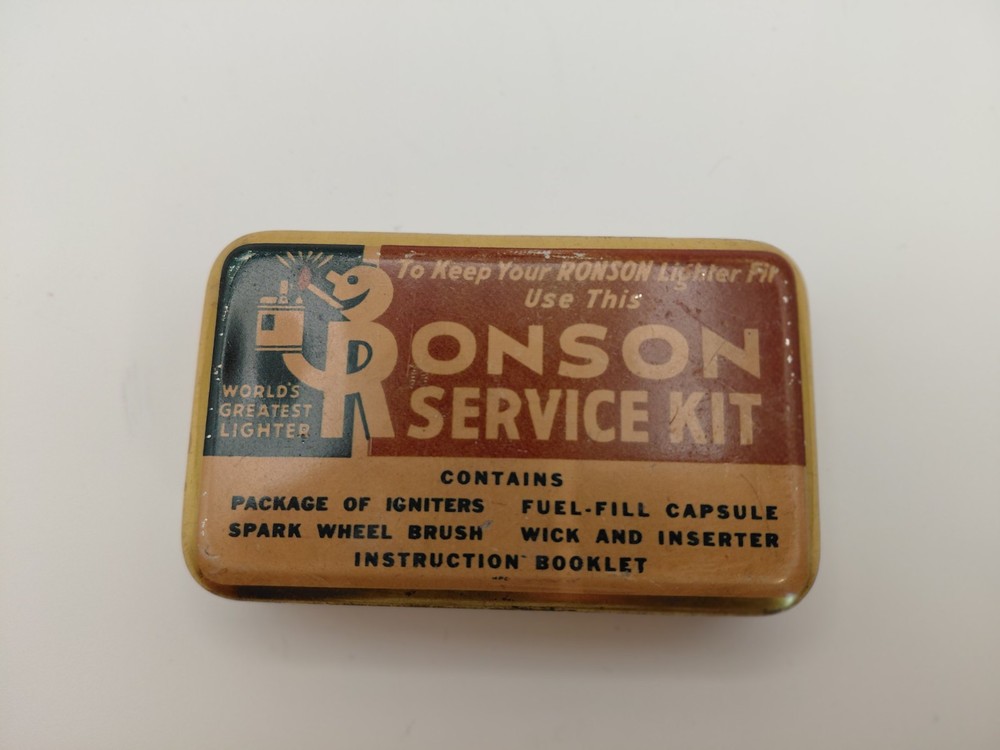 Empty Ronson Lighter Service Kit Tin Box Vintage Primitive 3"