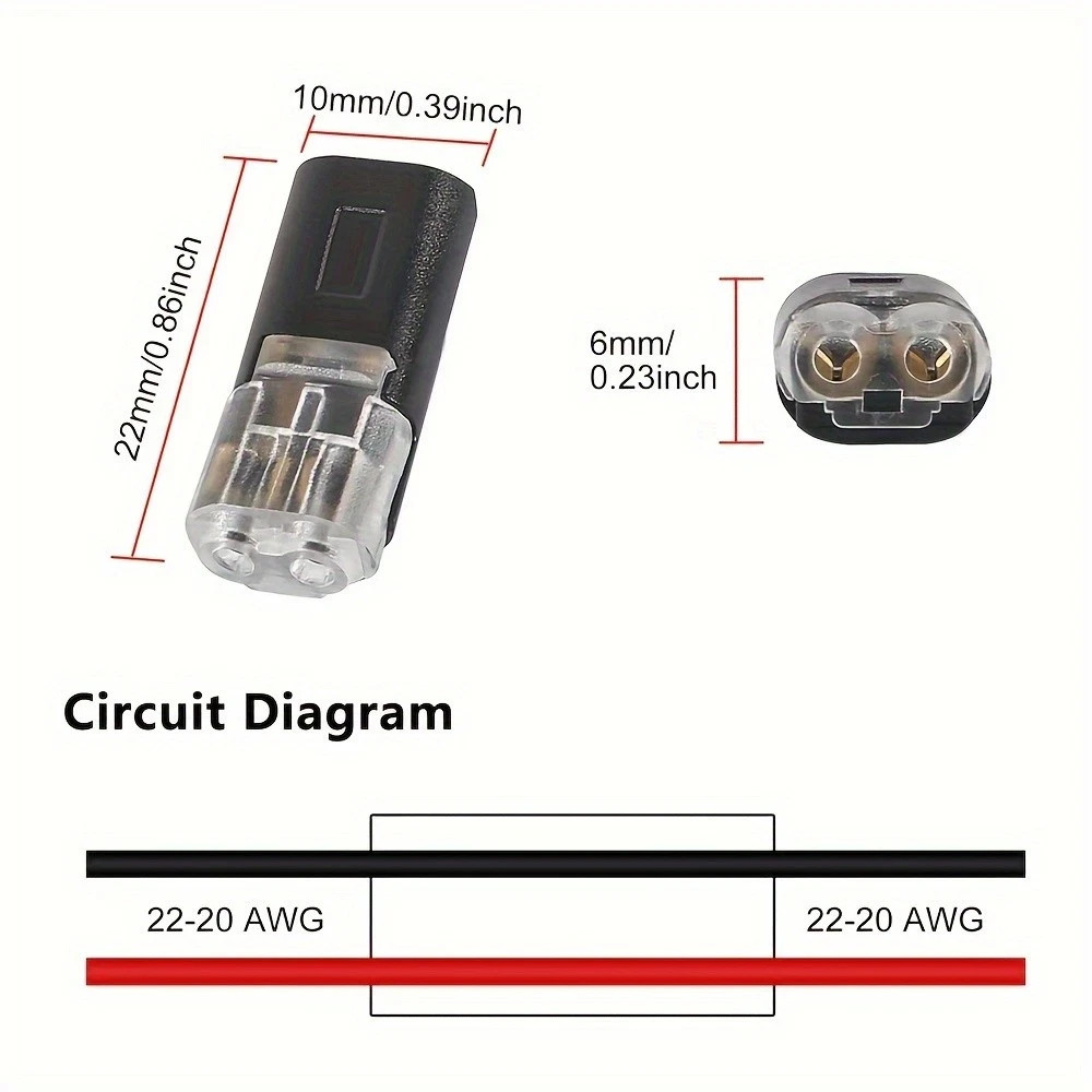 100 Pack Double Wire Connector Locking Buckle 2-Pin for LED Strip Light 12V--