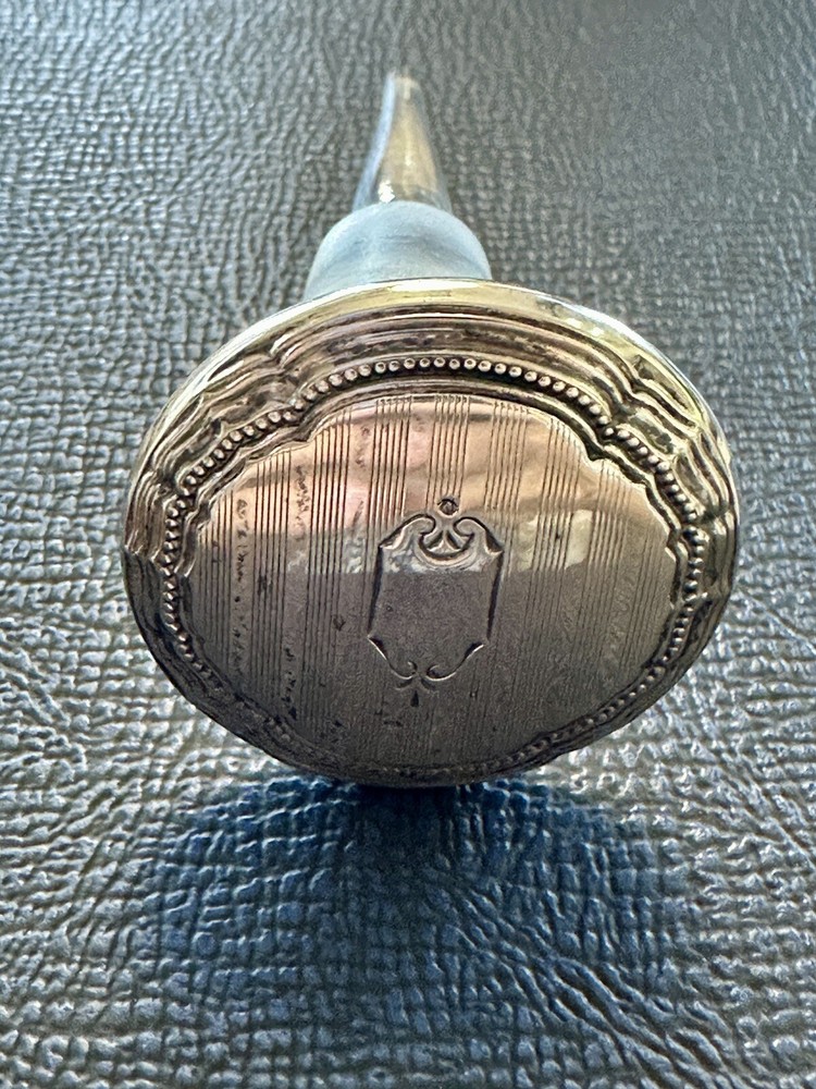 Antique Engraved Sterling Silver & Crystal Stopper Only