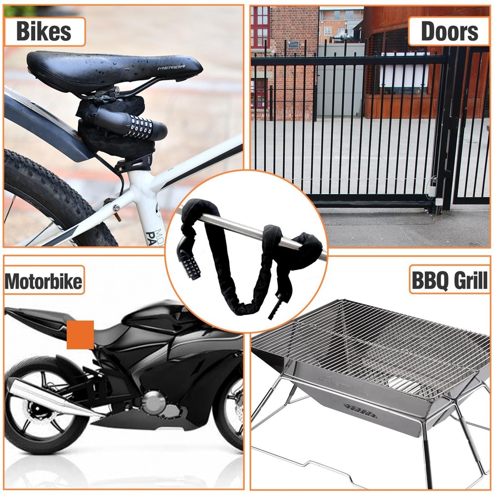 Bicycle Chain Lock – 5 Position resettable Combination Heavy-Duty Black