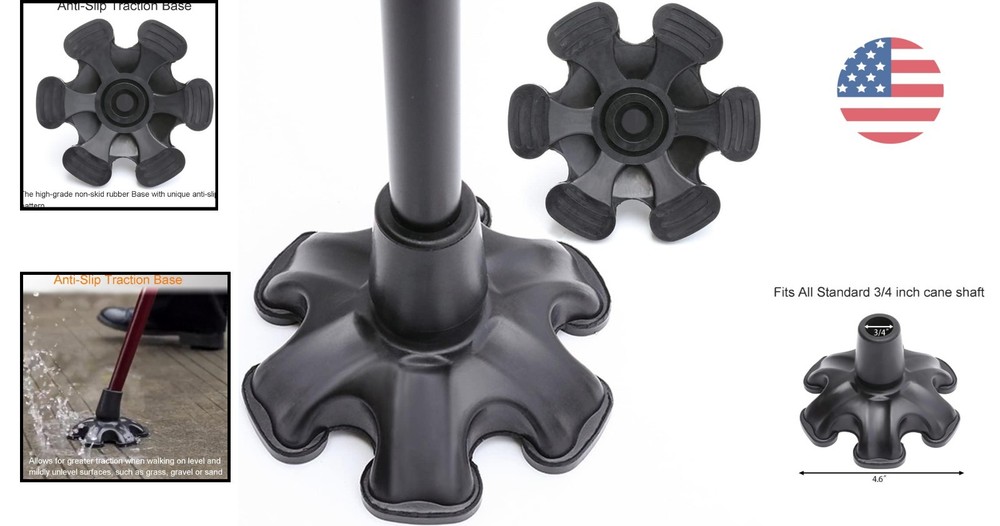 Durable Self-Standing Cane Tip - 6 Support Feet for Extra Stability and Comfort