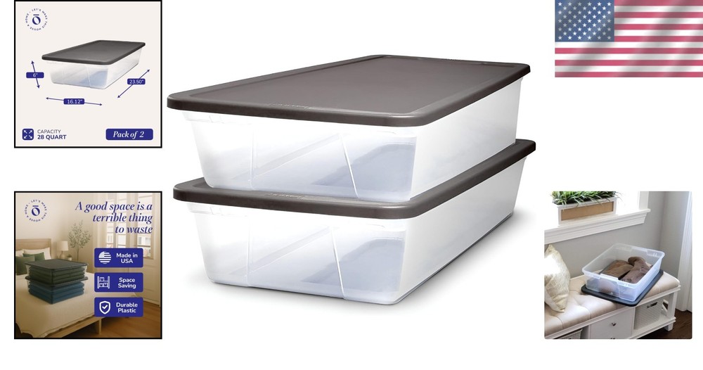 2-Pack Clear Plastic Organizer Bins 28 Quart - Stackable & Versatile Storage