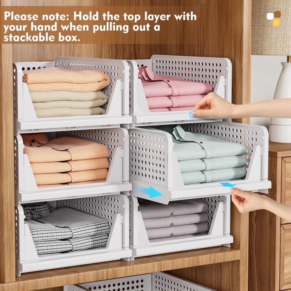 SNSLXH 5 Pack Stackable Closet Storage Basket, Multifunctional 5 Pack, White