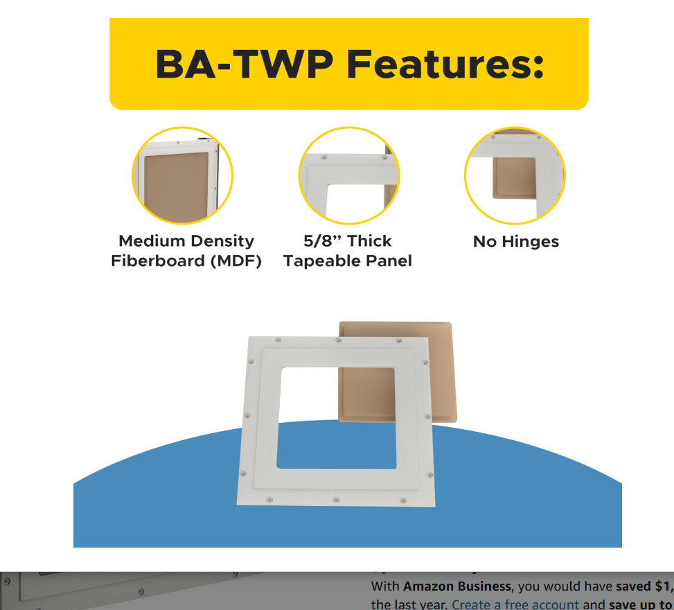 8" x 8" Tapeable Wall Access Panel for 5/8" Drywall Primed Frame, Medium Density
