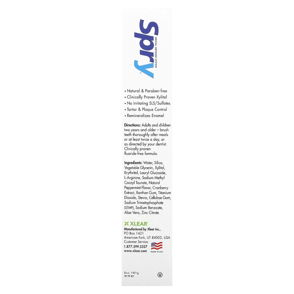 Spry Toothpaste, Fluoride Free, Peppermint, 5 oz (141 g)