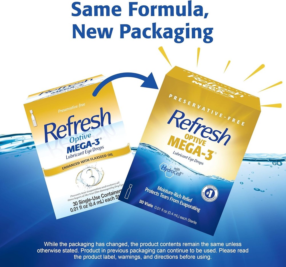 Refresh Optive Mega-3 Lubricant Eye Drops – 30 Single-Use Vials (3 Pack)