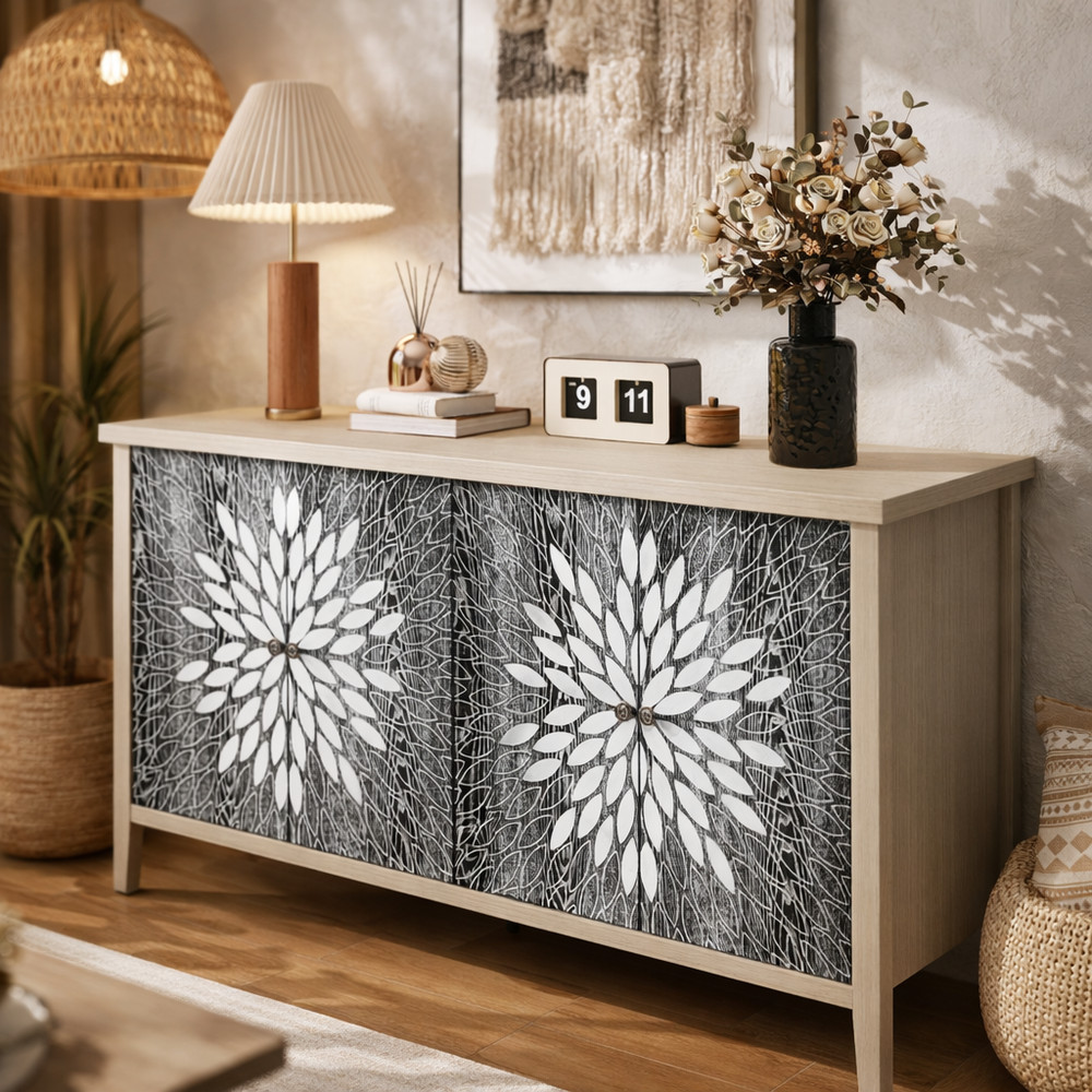 Boho Decor Carving Sideboard Buffet Art Storage Cabinet Modern Console Table