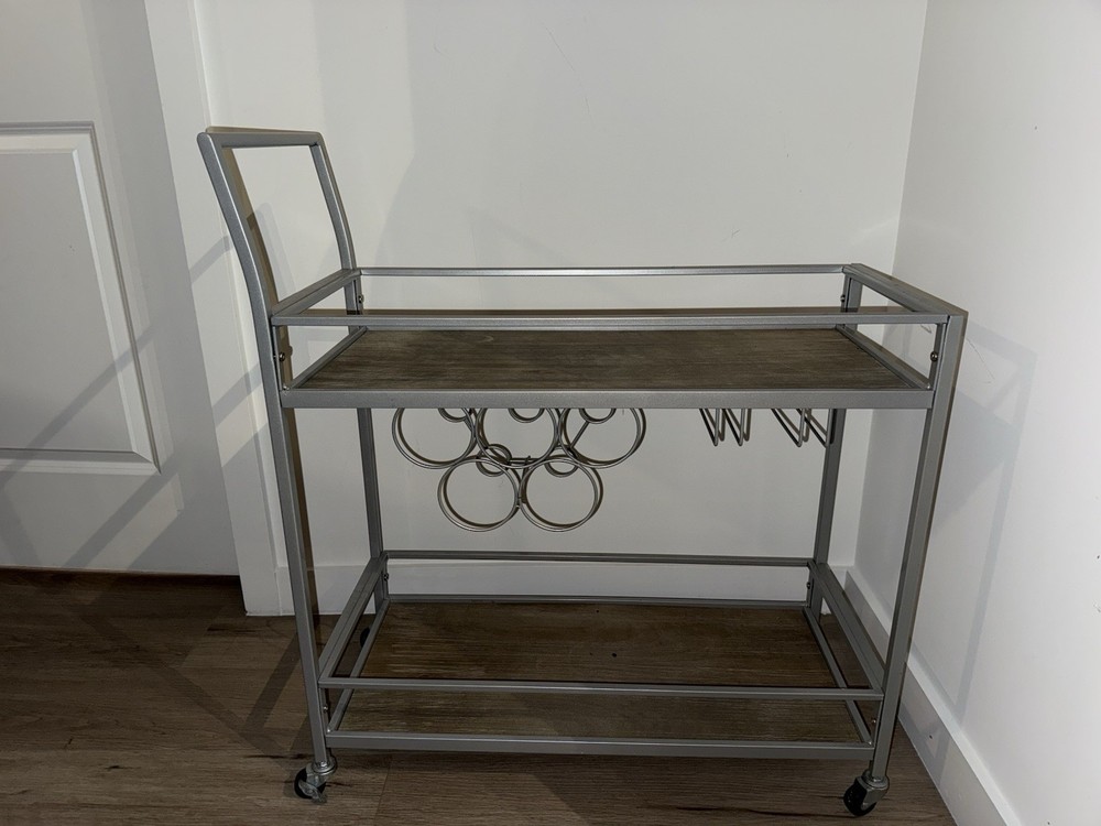 Mobile Wine Bar Cart 2-shelf with Rolling Wheels