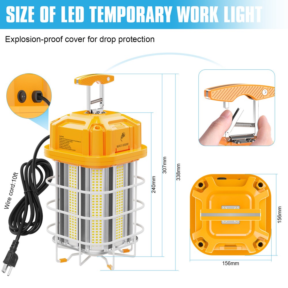 125W LED Temporary Work Light Portable Hanging Work Construction Light 5000K ETL