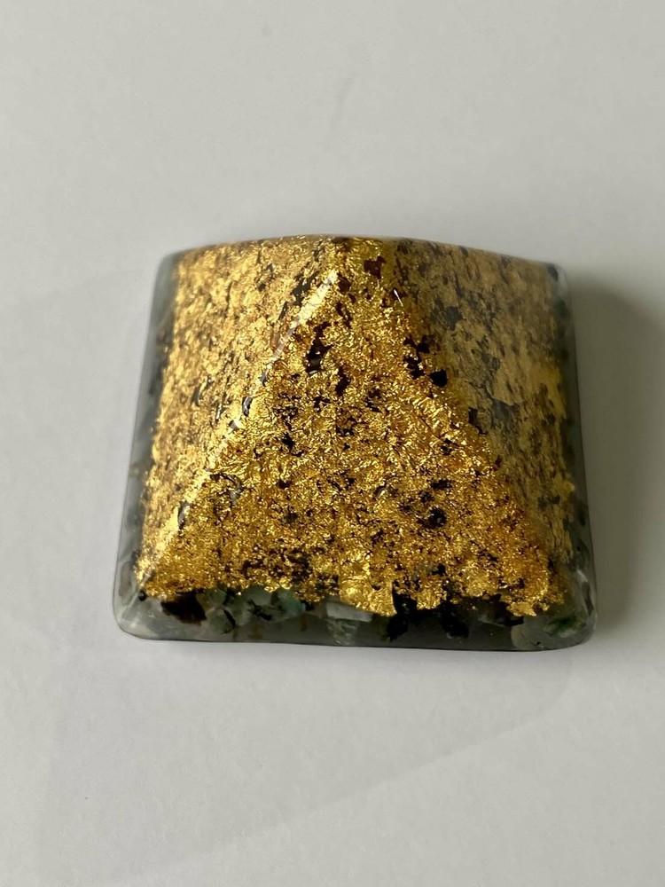 Emerald Abundance Small Pyramid Prosperity 24K Gold Orgone