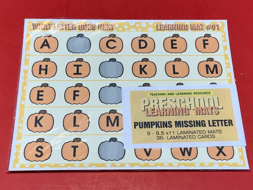 Pumpkins Missing Letters - Set of 6 Learning Mats / Cards - Laminated Activity
