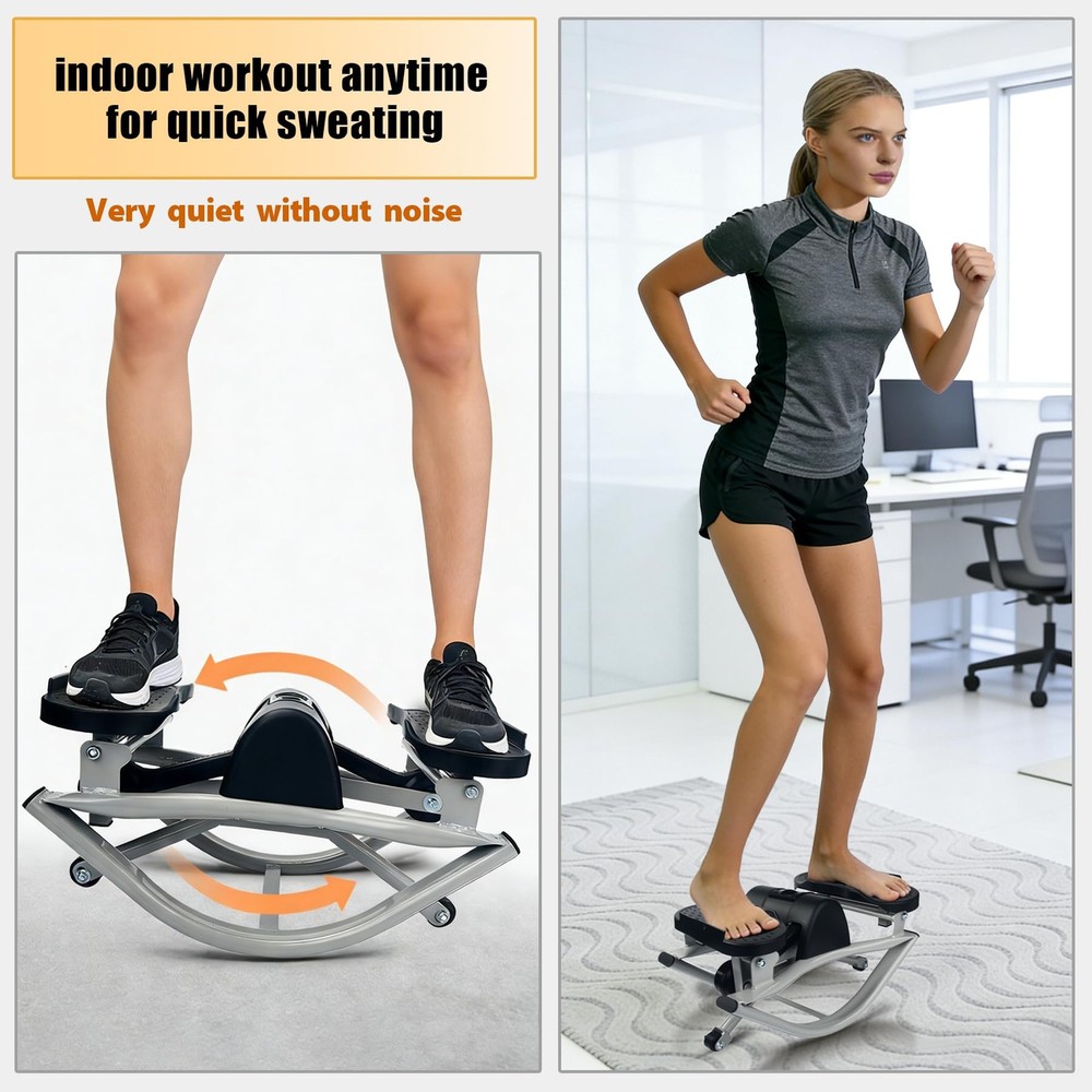 Lateral Rocking Stepper Exercise Machine with Resistance Bands, Low-Impact Home
