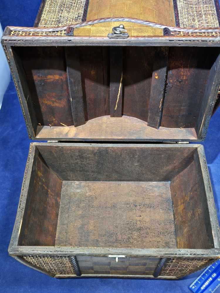 3 Beautiful Wooden Wicker Keepsake Chests, Large, Medium And Small, Stack