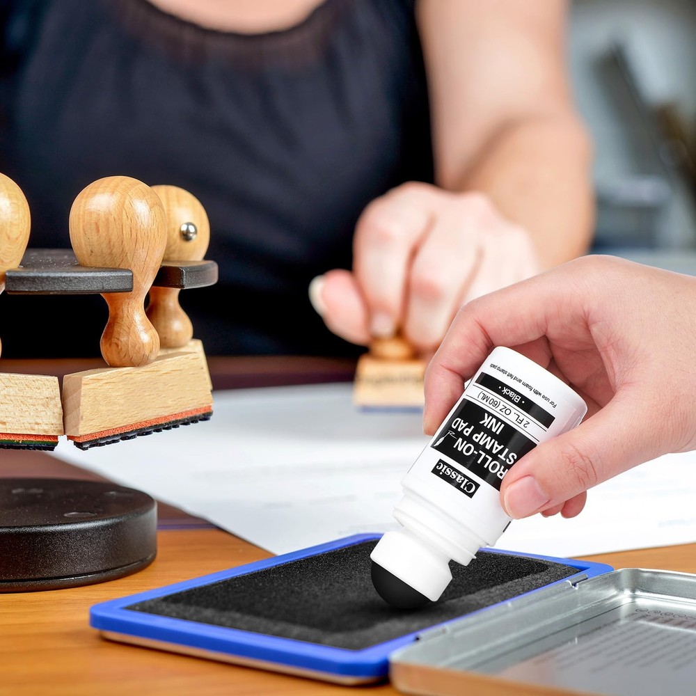 2 Pack Black Roll-on Stamp Pad Ink Refill 2 oz Roll-on Ink Refill Self Inking...