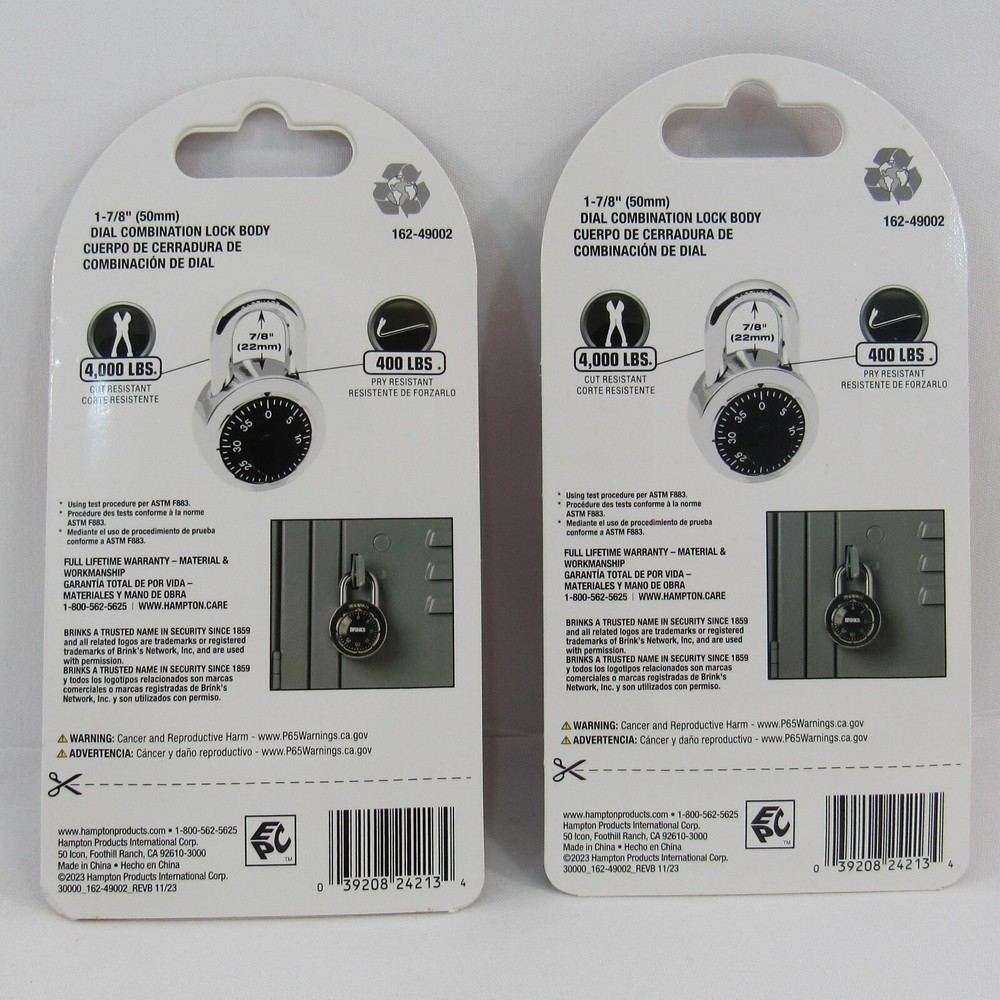 2- Brinks Padlock Standard Security 3 Dial Combination Lock #162-49002