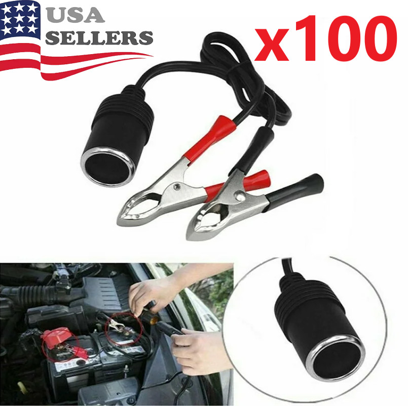 Car Battery Alligator Clamp Cable Clip Cigarette Lighter Adapter Socket 12V Lot