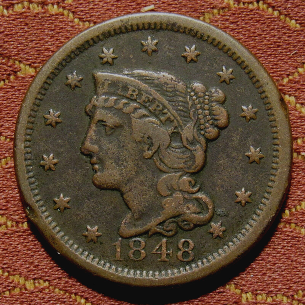 1848 BRAIDED HAIR LARGE CENT, VF ~ NICE & ORIGINAL, BOLD & IMPRESSIVE REVERSE!