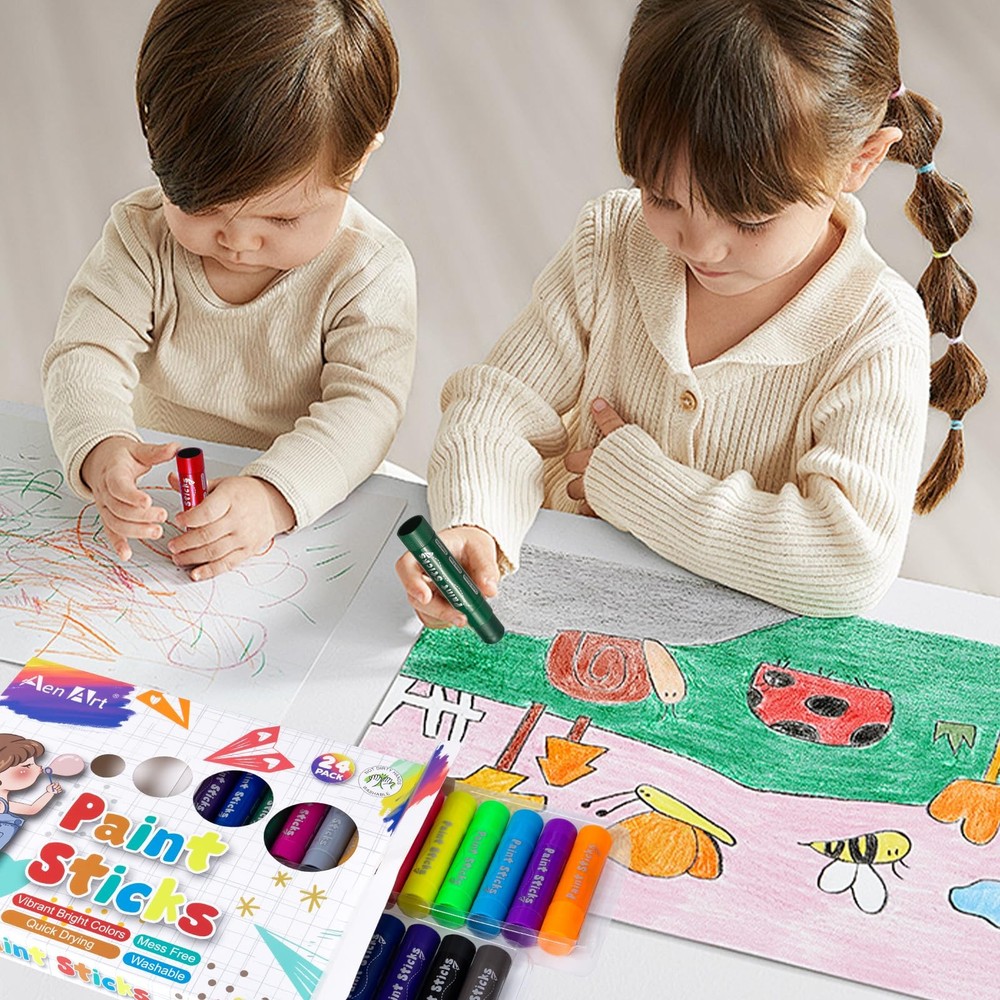 Paint Sticks, 24 Colors Solid Tempera Paint Sticks for Kids, Quick Drying Was...