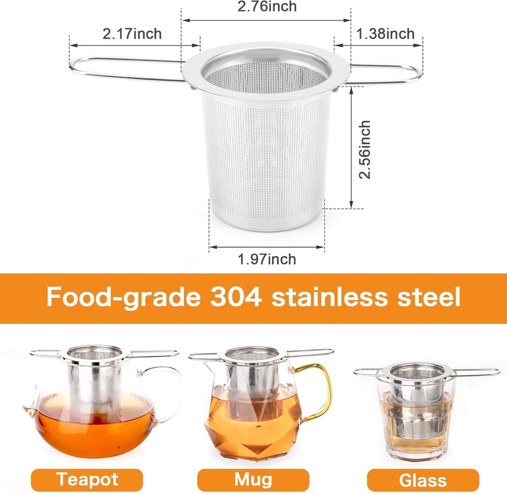 Compact & Lightweight Tea Infuser with Long Handle - 2 Stainless Steel Strainers
