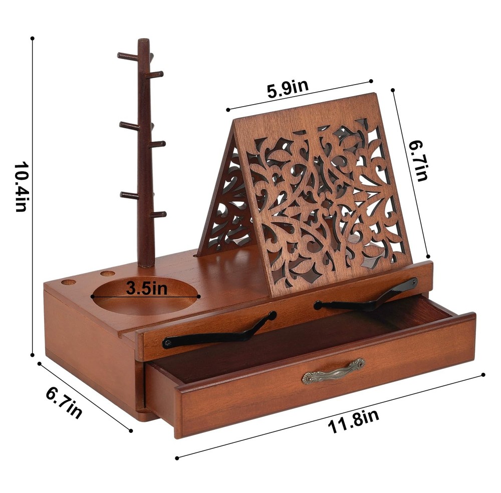 Adjustable Wooden Book Stand with Storage - Multi-Function Hands Free Book Ho...