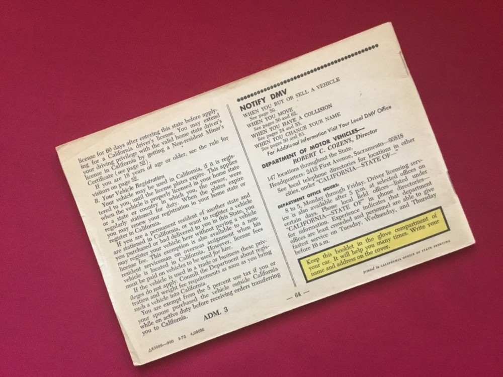 Vintage 1972 California Drivers Handbook