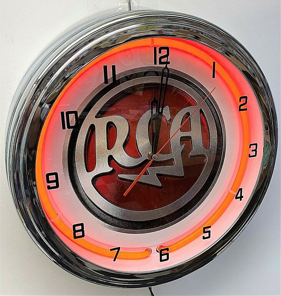 16" RCA Sign Red Neon Wall Clock Garage Man Cave