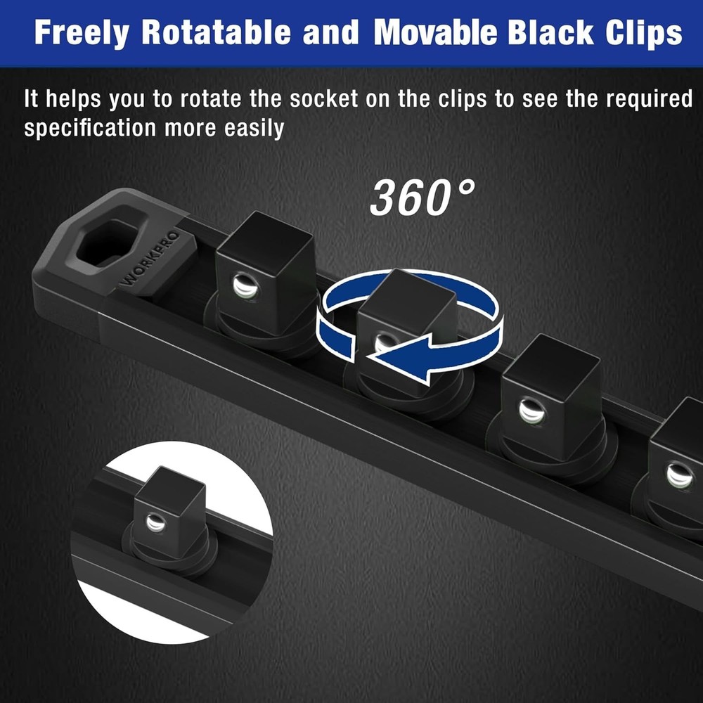 3/8-Inch Drive Magnetic Socket Organizer - Rotatable Clips for Efficient Storage