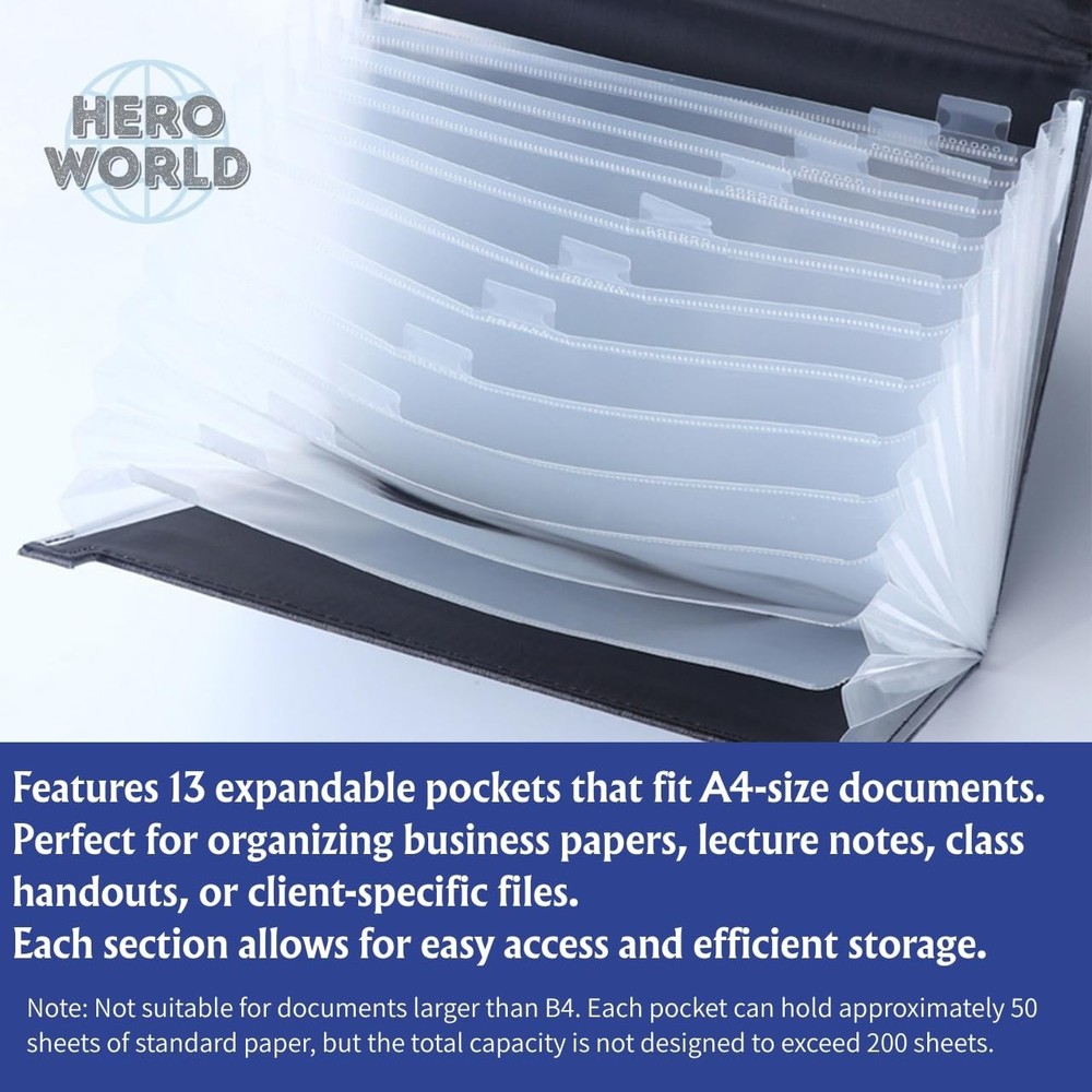 Fabric Expanding File Folder Document Organizer A4, 13‑Pocket Indexed File Ca...