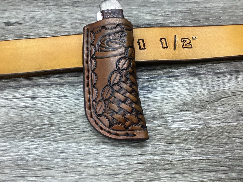 Leather Folding Pocket Knife Sheath Trapper 4 1/8" Size (Sheath Only)