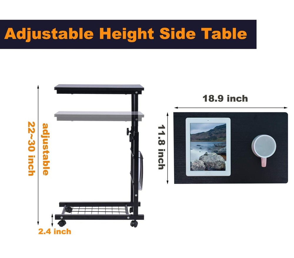 AIZ Overbed Table, Height Adjustable Sofa Side Table Slide Under The Sofa Tab...