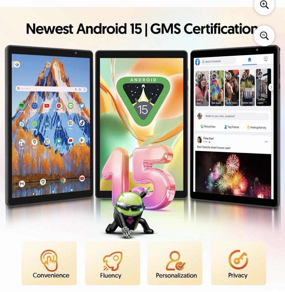 10.1 inch Android 15 Tablet, Penta-Core