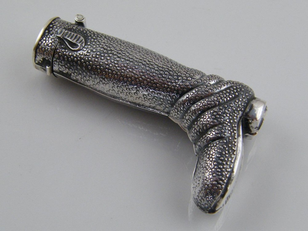 STERLING SILVER BOOT VESTA/MATCH CASE