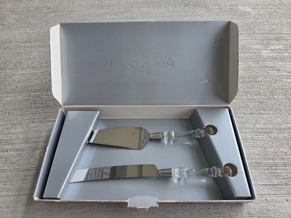 Fostoria Crystal Cake Knife & Server Set – Heritage Collection – Original Box